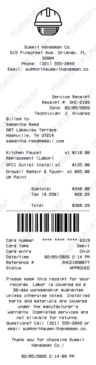 Generic Service Receipt