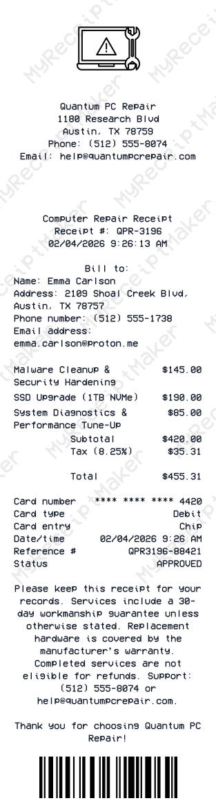Computer Repair Receipt