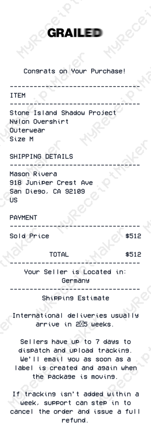Grailed Receipt