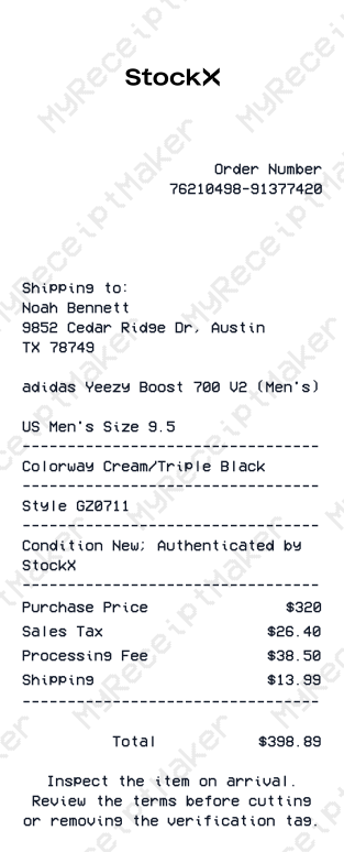StockX Receipt