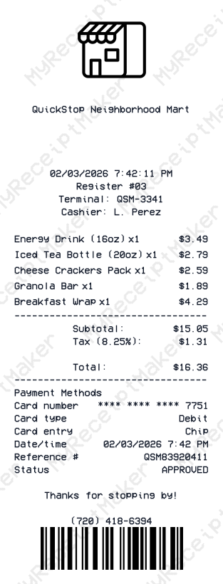 Convenience Store Receipt