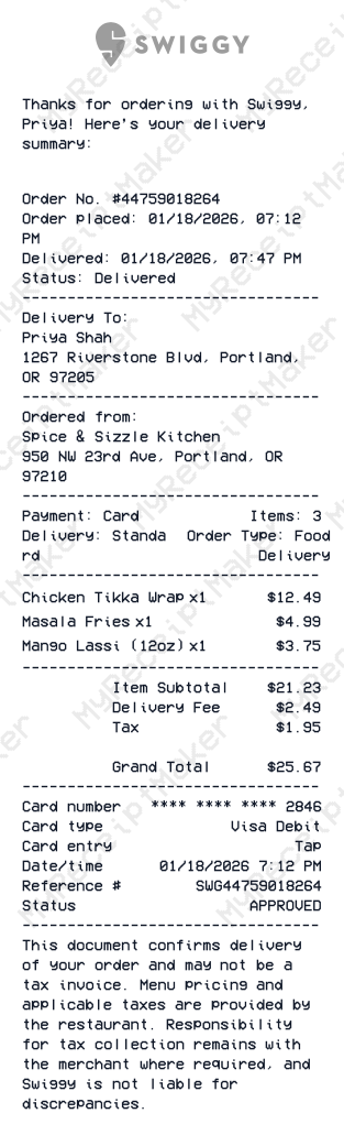 Swiggy Receipt