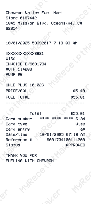Chevron Receipt
