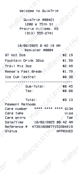 QuikTrip Receipt