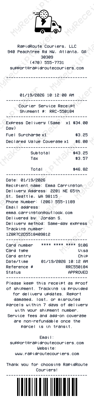 Courier Service Receipt