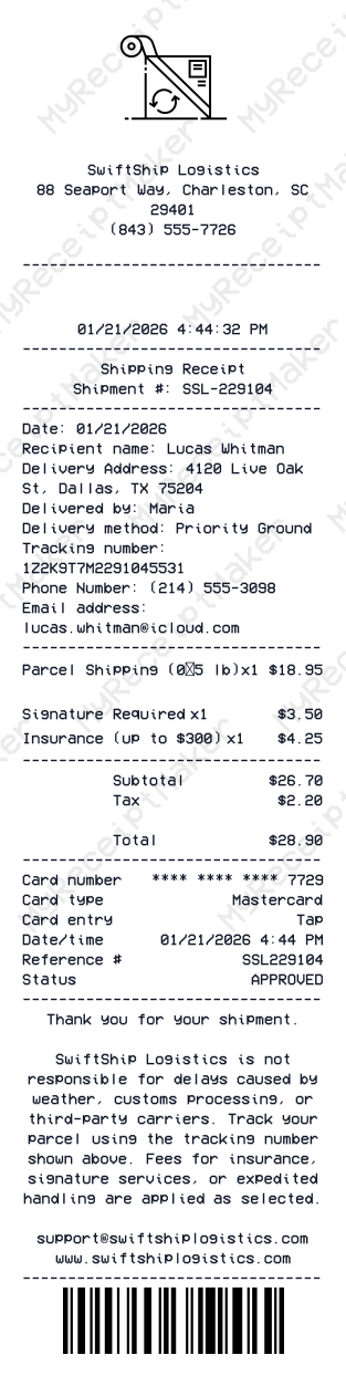 Shipping Receipt