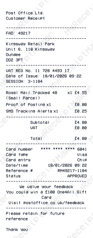 Royal Mail Receipt