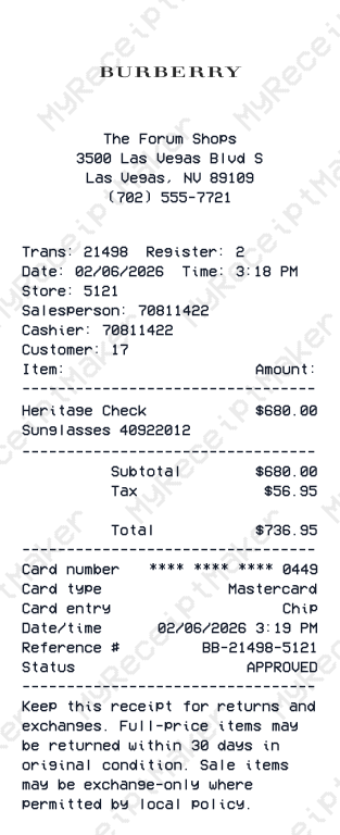 Burberry Receipt