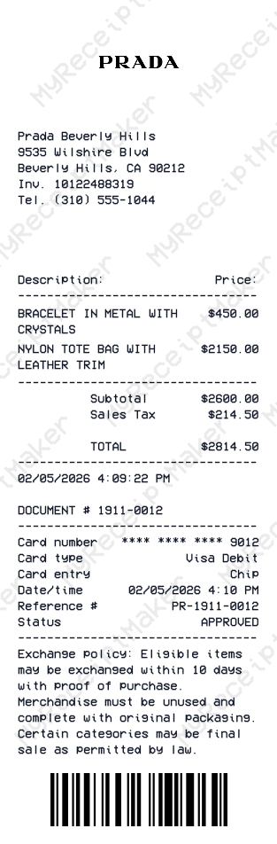 Prada Receipt