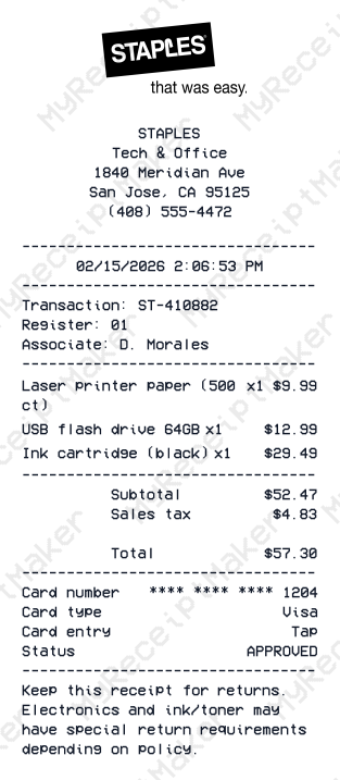 Staples Receipt