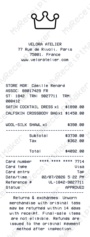 Luxury Brand Receipt