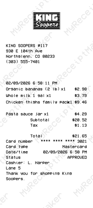King Soopers Receipt