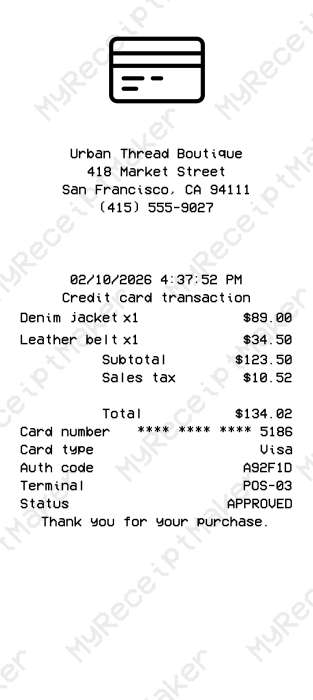 Credit Card Receipt