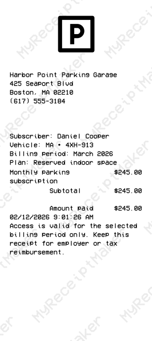 Monthly Parking Receipt