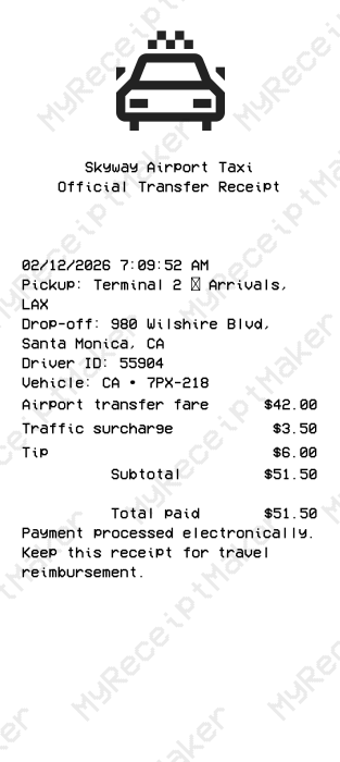 Airport Taxi Receipt