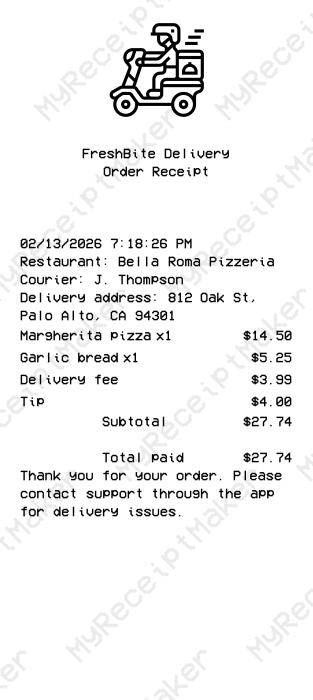 Food Delivery Receipt