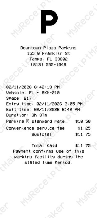 Generic Parking Receipt