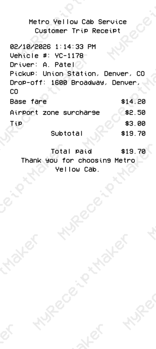 Yellow Cab Receipt