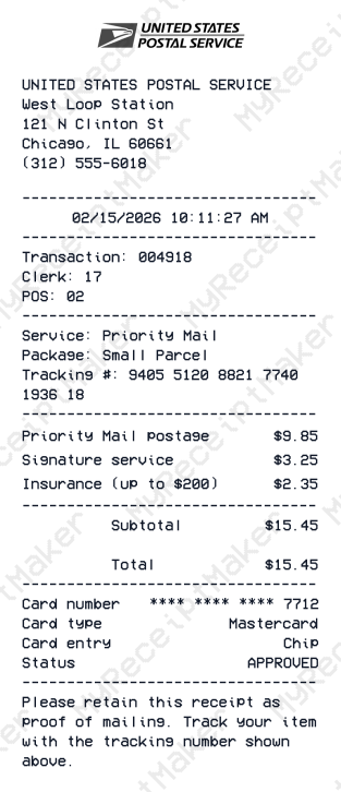 USPS Receipt