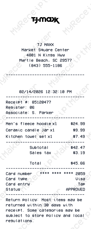 TJ Maxx Receipt