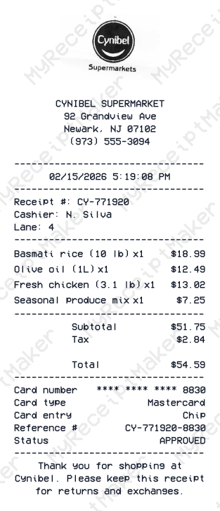 Cynibel Supermarket Receipt