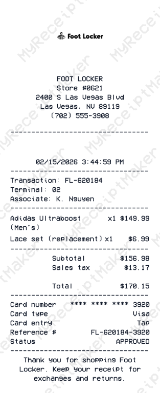 Foot Locker Receipt
