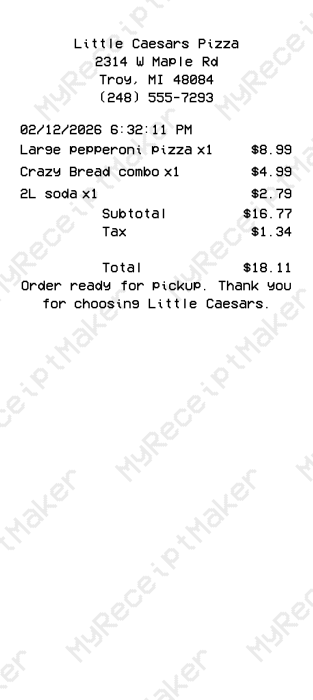 Little Caesars Receipt