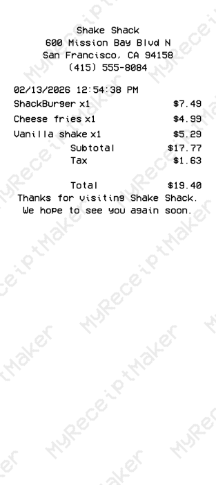 Shake Shack Receipt