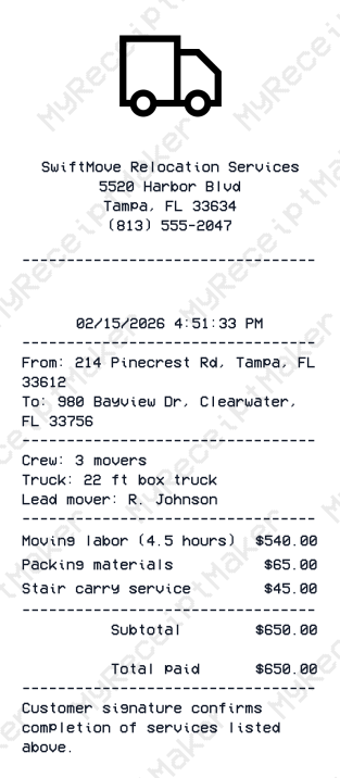 Moving Receipt