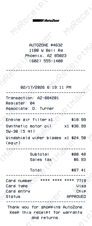 Autozone Receipt