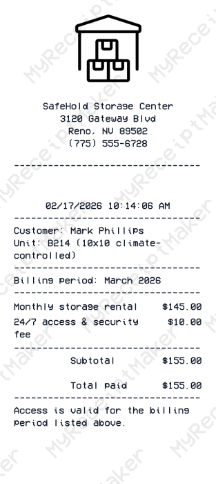 Storage Receipt