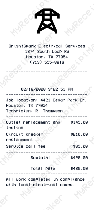 Electrician Receipt