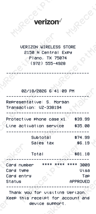 Verizon Receipt