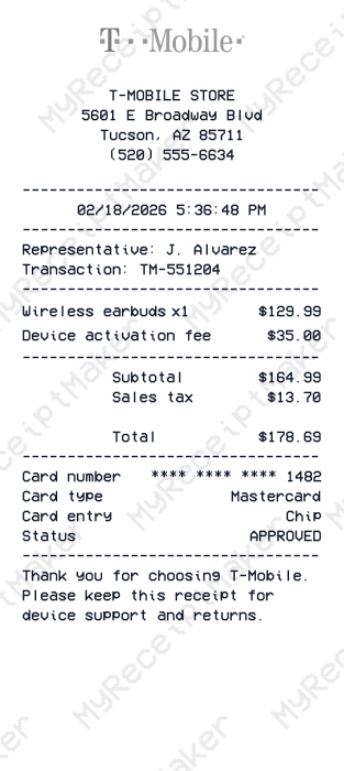 T Mobile Receipt
