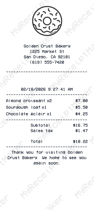 Bakery Receipt