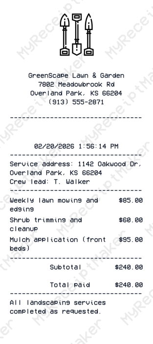 Landscaping Receipt