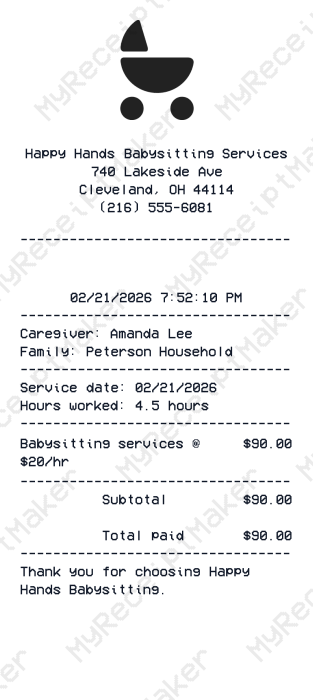 Babysitting Receipt