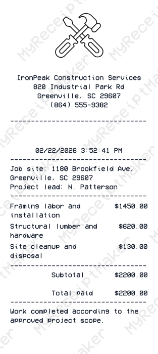 Construction Receipt
