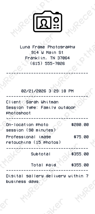Photography Receipt