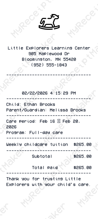 Daycare Receipt