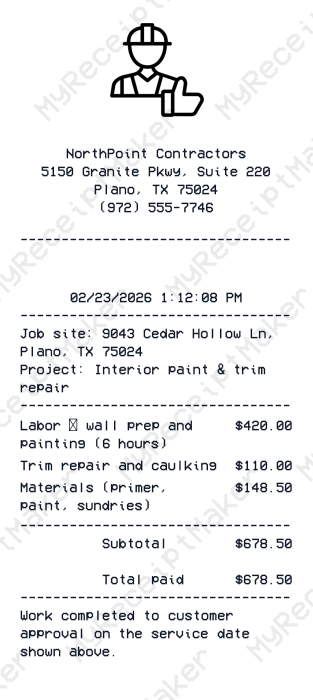 Contractor Receipt