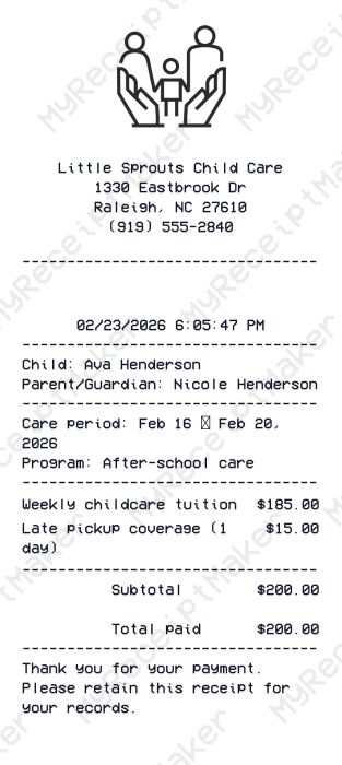 Child Care Receipt