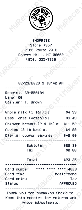 Shoprite Receipt