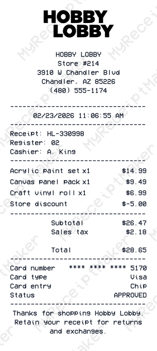 Hobby Lobby Receipt