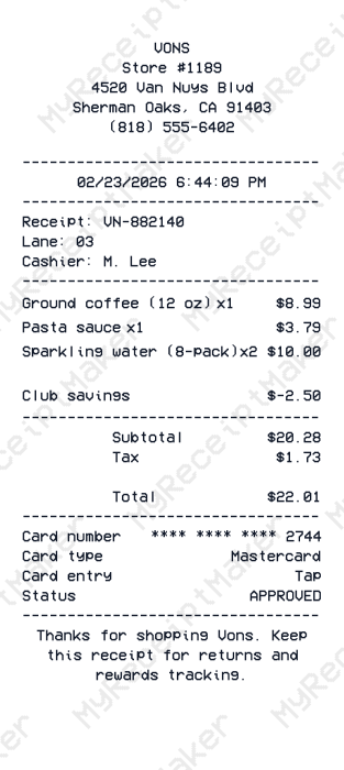 Vons Receipt