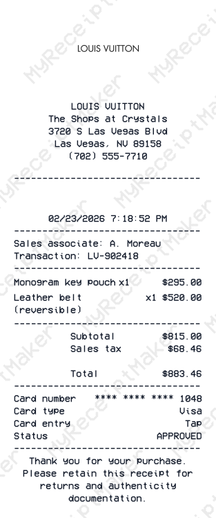 Louis Vuitton Receipt
