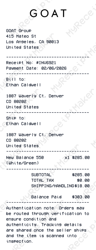 GOAT Receipt