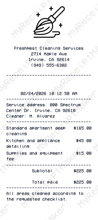 Cleaning Receipt