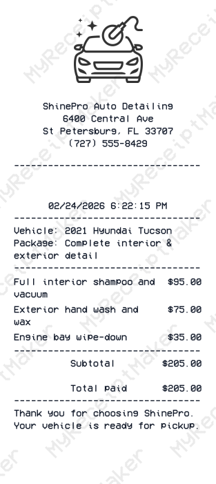 Car Detailing Receipt