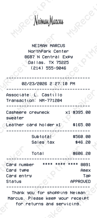 Neiman Marcus Receipt